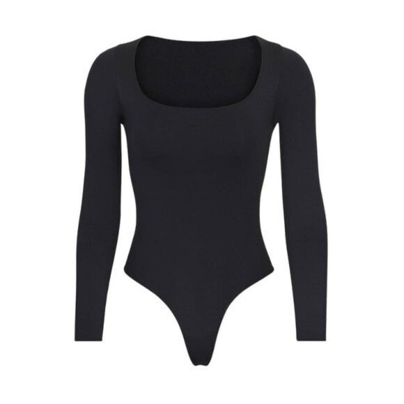 Skims Women's Essential Long Sleeve Scoop Neck Bodysuit Top Shirt Sz XXS/XS Onyx - Picture 1 of 5